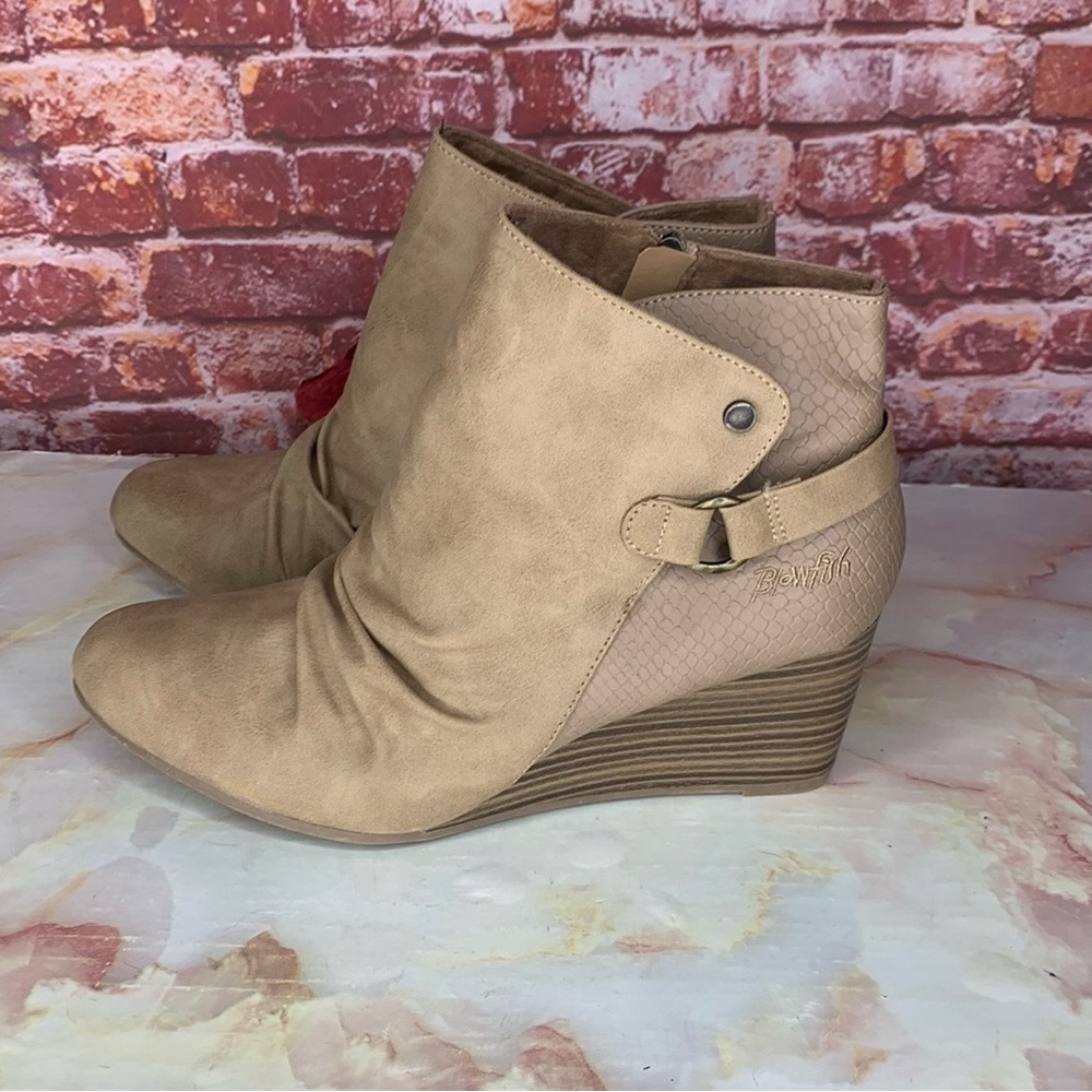 Blowfish Malibu Tan Wedge Stacked Heel Slouchy Ankle Booties